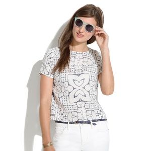 Madewell Linen Cotton Top White Blue Navy size S Small J. Crew